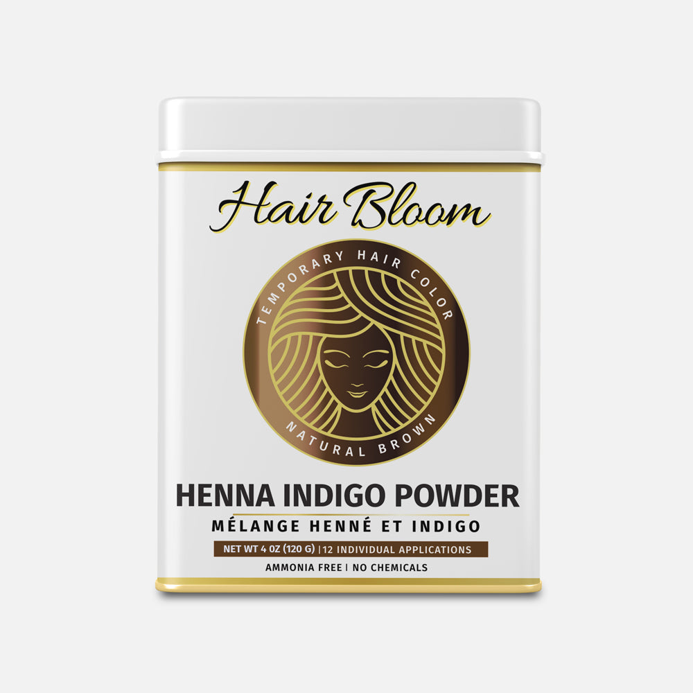 Hair Bloom Natural Brunette Hair Color - Herbal Henna & Indigo Mix Powder with Brush & Tray